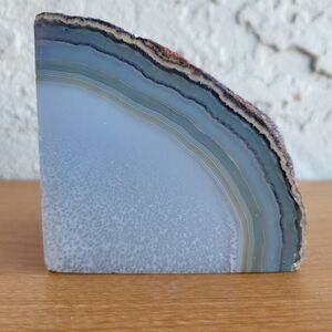 Semiprecious Blue Agate Geode Cut Polished Brazilian Stone Home Decor Bookend